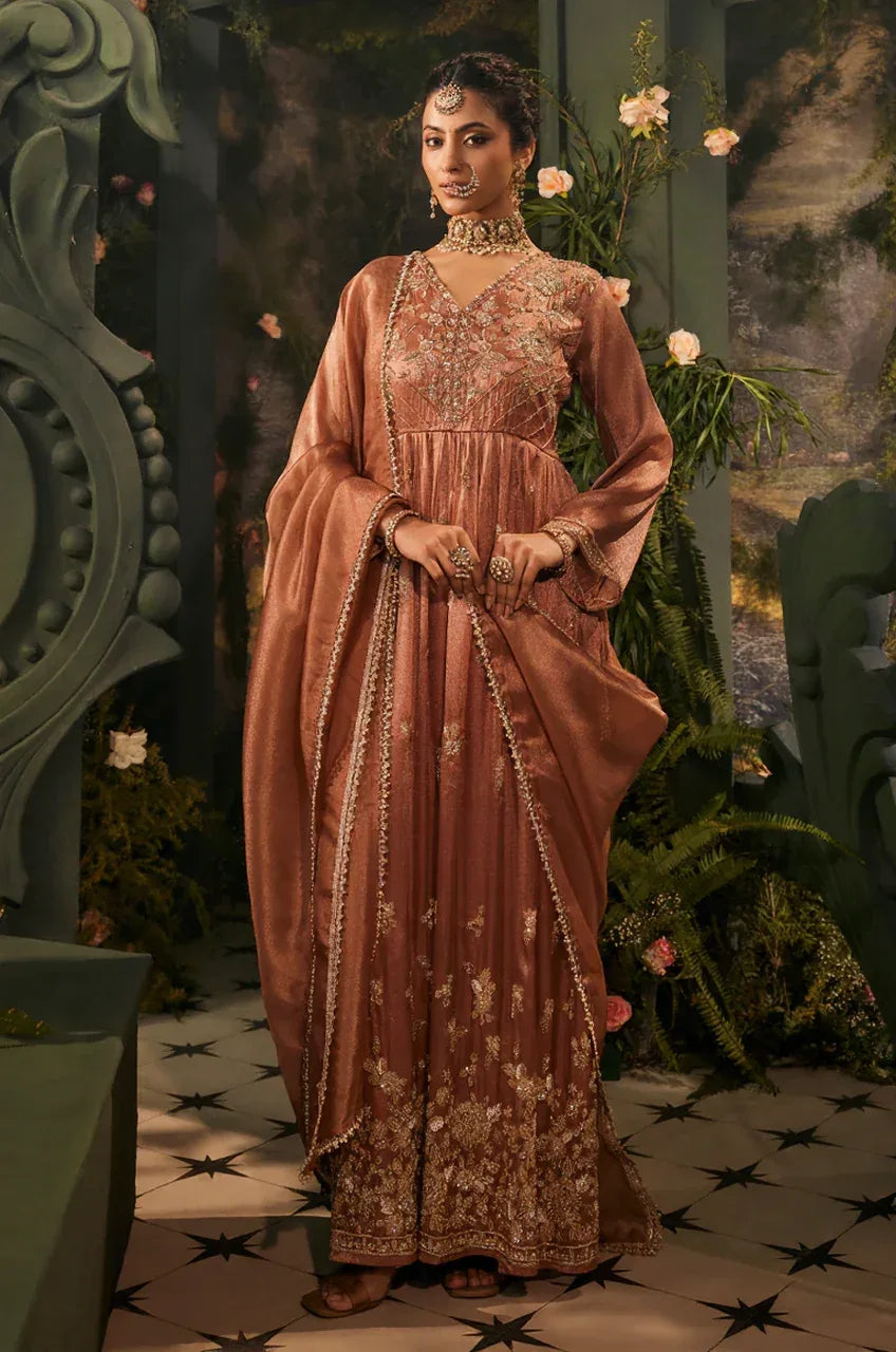 Copper Zariya Embroidered Anarkali Set - MishUUU