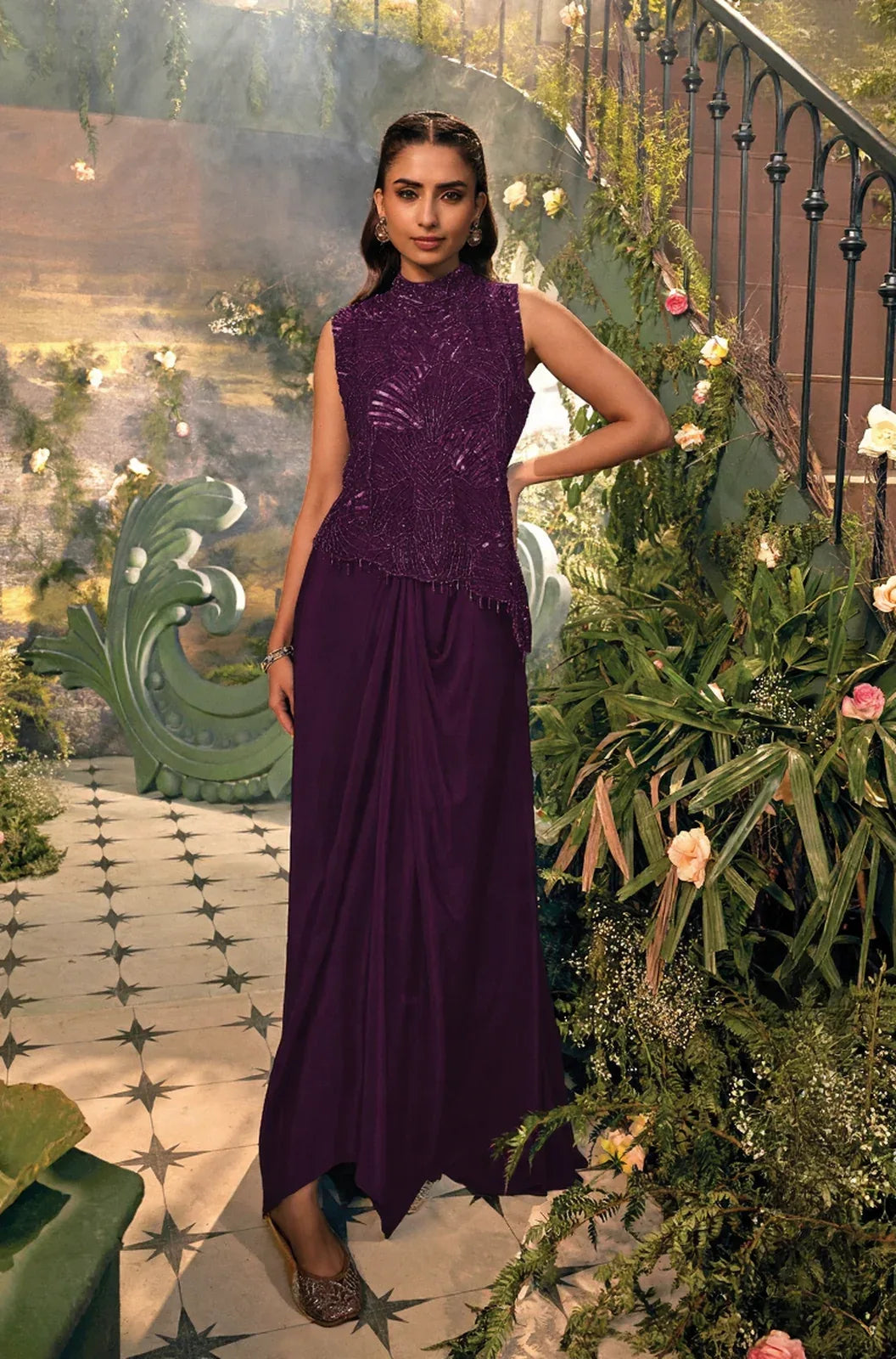 Royal Plum Embellished Drape Suit - MishUUU
