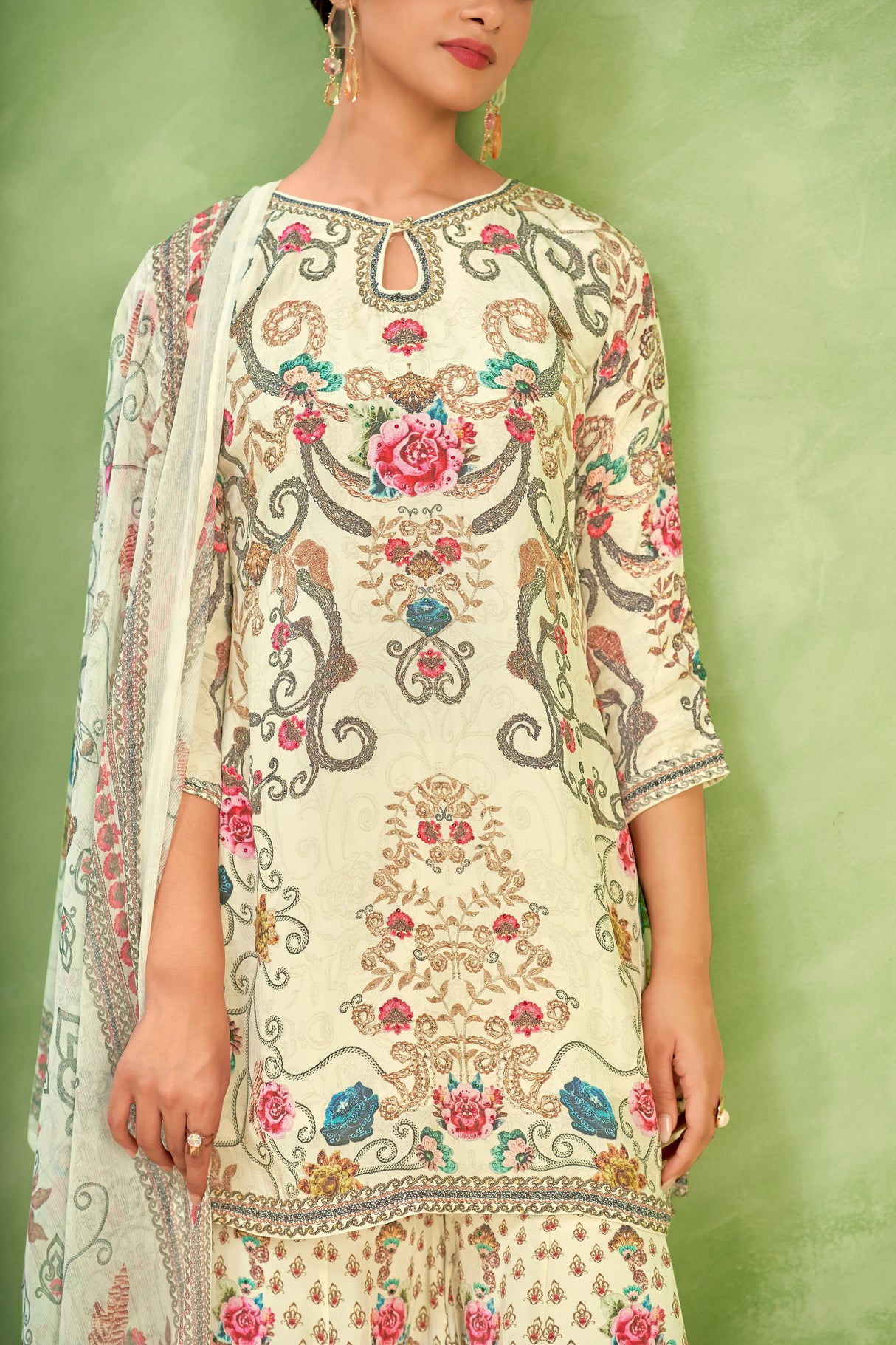 Ivory Multicolor Sharara Set | Label S4U - MishUUU