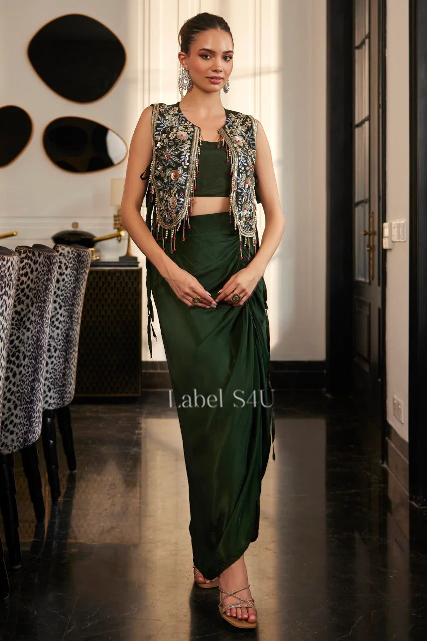 Deep Green Crop Top & Jacket Set | Label S4U
