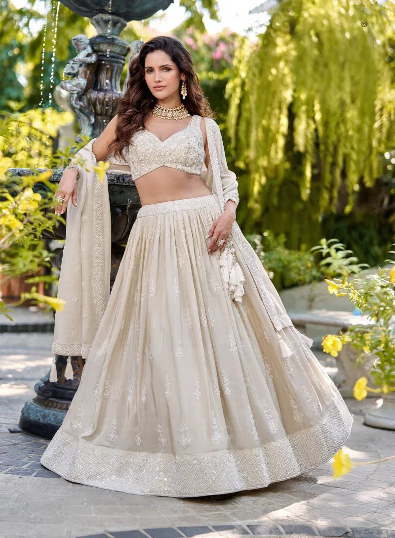 Ivory Pearl Embroidered Lehenga Set - MishUUU
