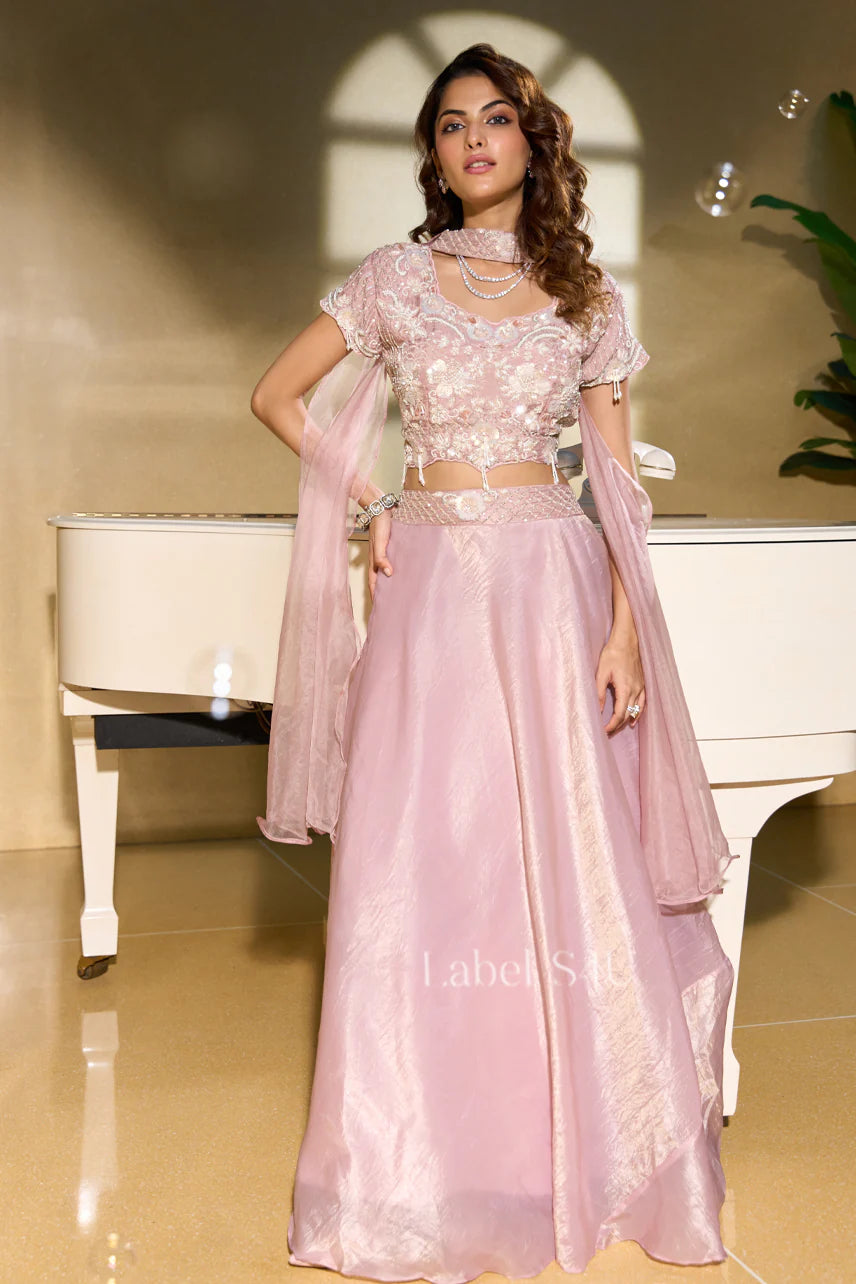 Blush Pink Handcrafted Peplum Lehenga Set | Label S4U