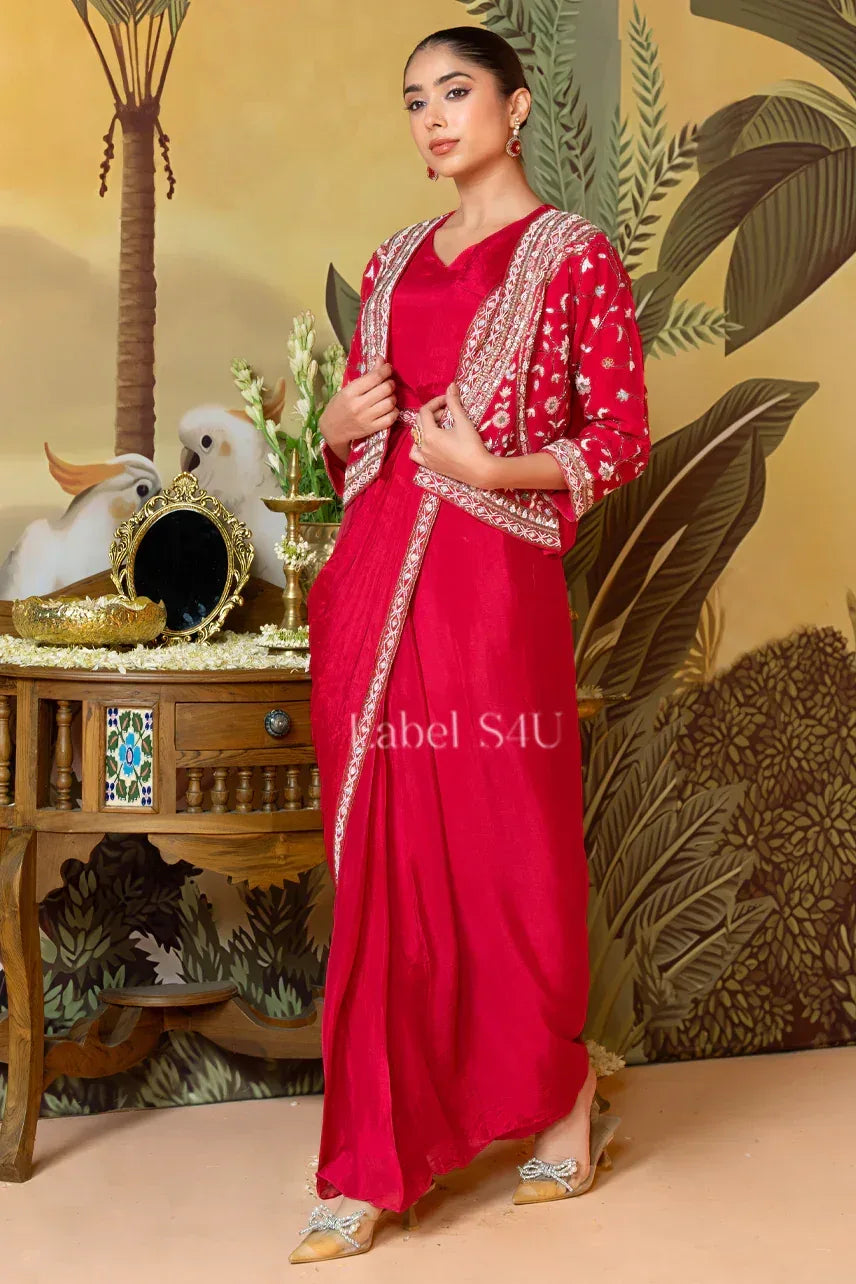 Pink Saree with Handcrafted Jacket | Label S4U - MishUUU