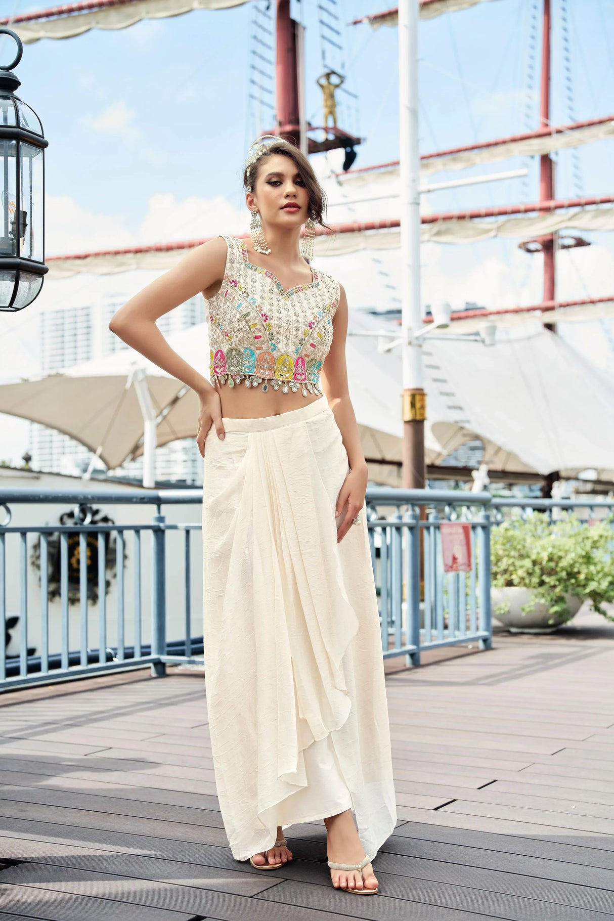 Ivory Handcrafted Cape Lehenga Set - MishUUU