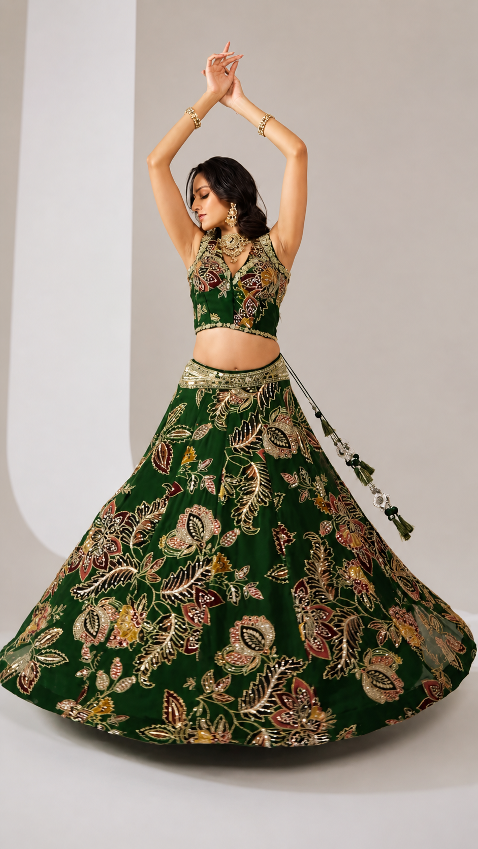 Emerald Bloom Embroidered Lehenga Set (40-45 days Delivery)