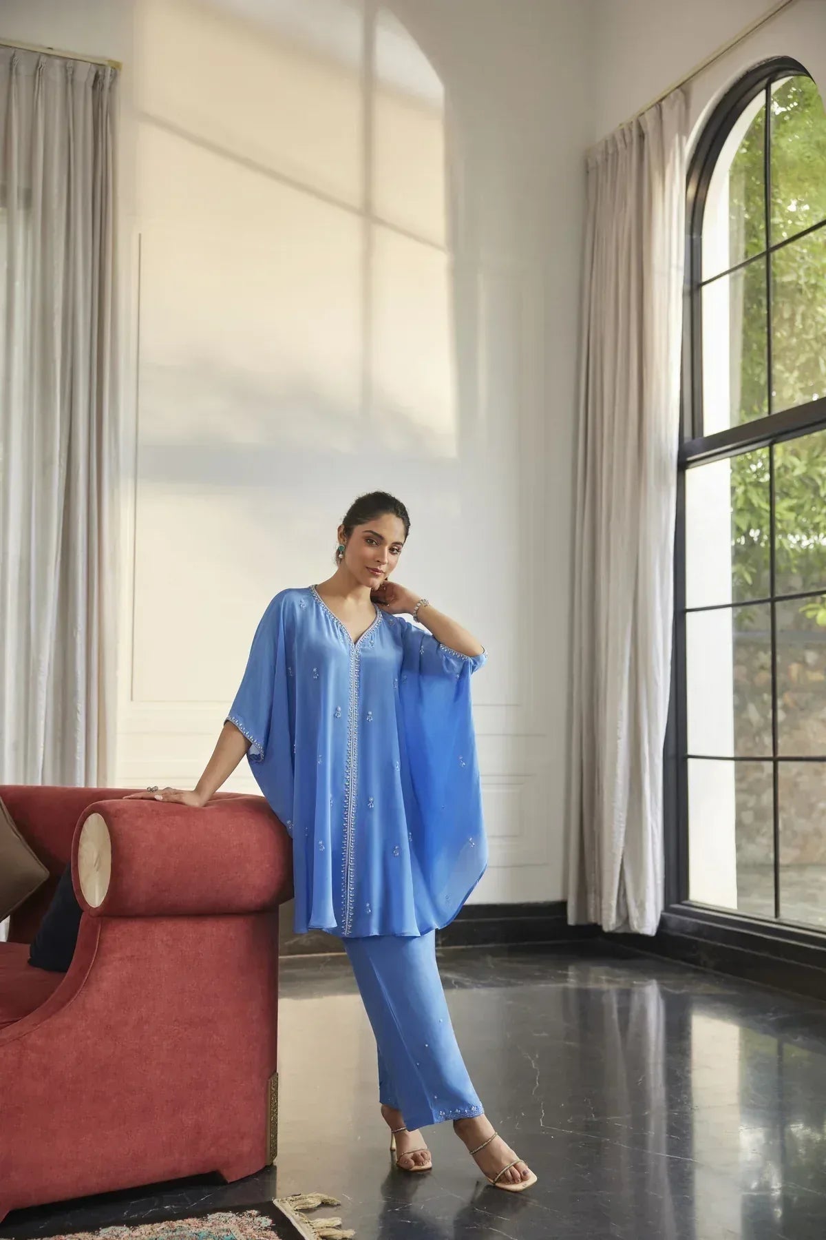 Blue Kaftan Style Kurta with Pants | Label S4U - MishUUU