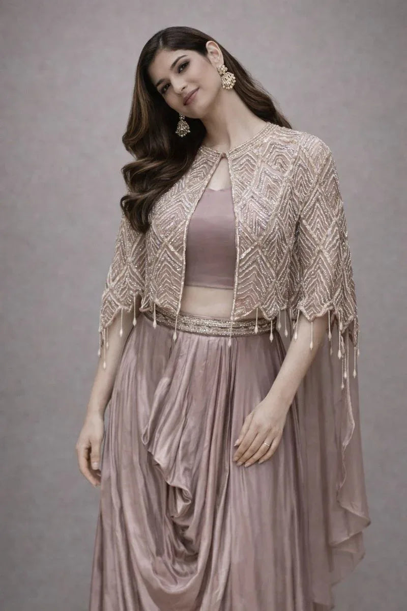 Blush Draped Gown with Capelet |Label S4U - MishUUU