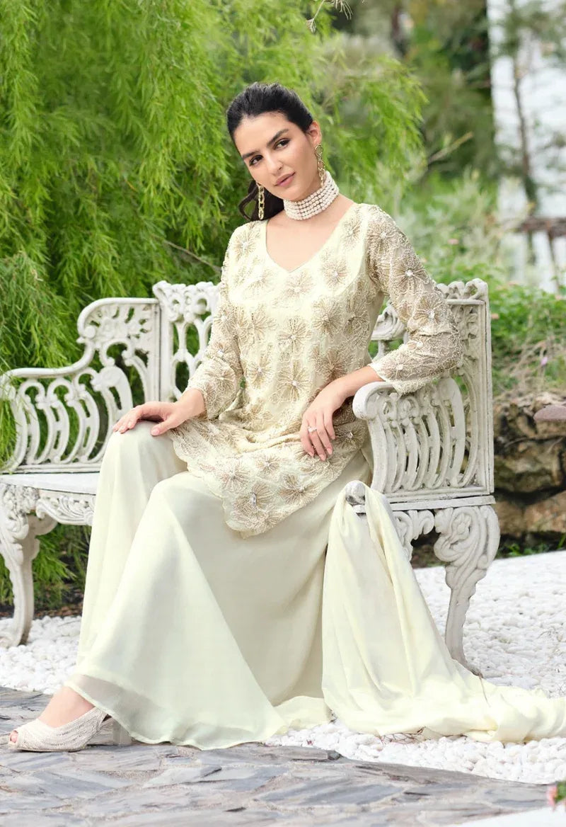 Mint Blossom Embroidered Kurta Palazzo Set - MishUUU