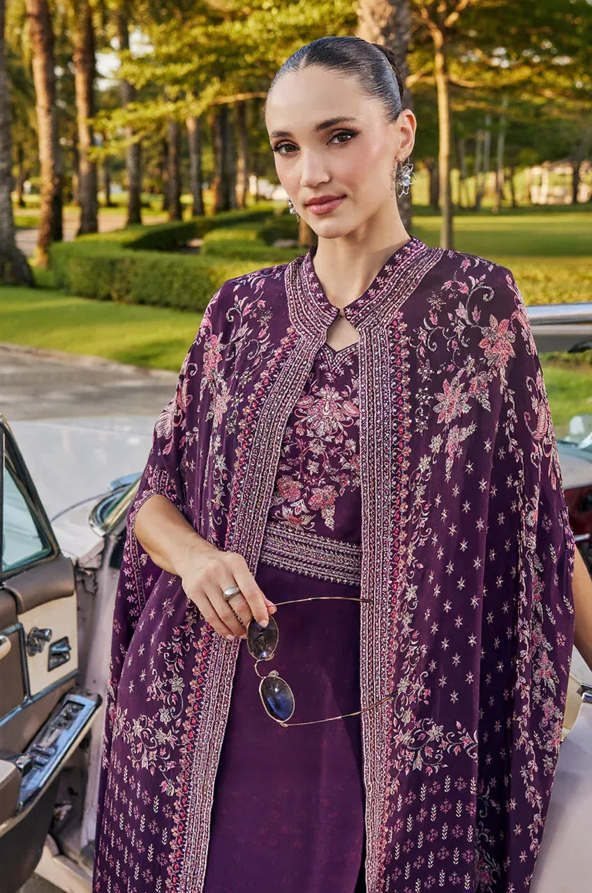 Regal Plum Embroidered Cape Ensemble - MishUUU