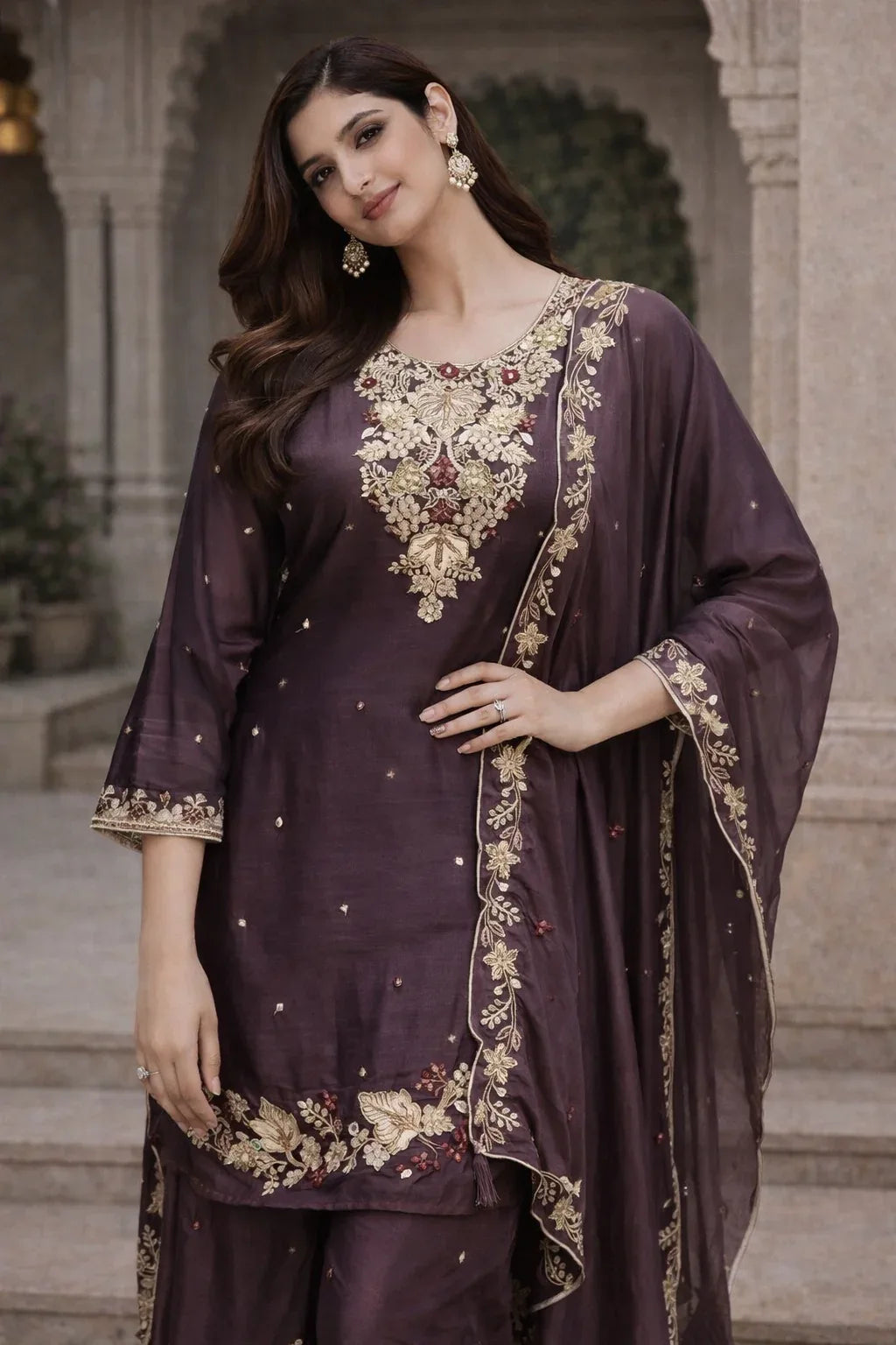 Plum Handcrafted Kurta Sharara Set | Label S4U - MishUUU