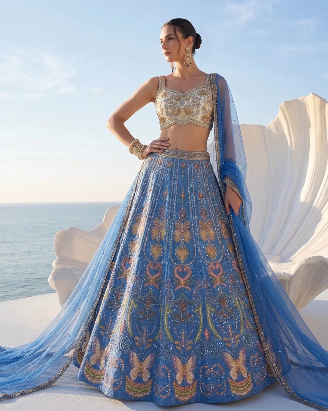 Azure Gold Embroidered Bridal Lehenga Couture Set