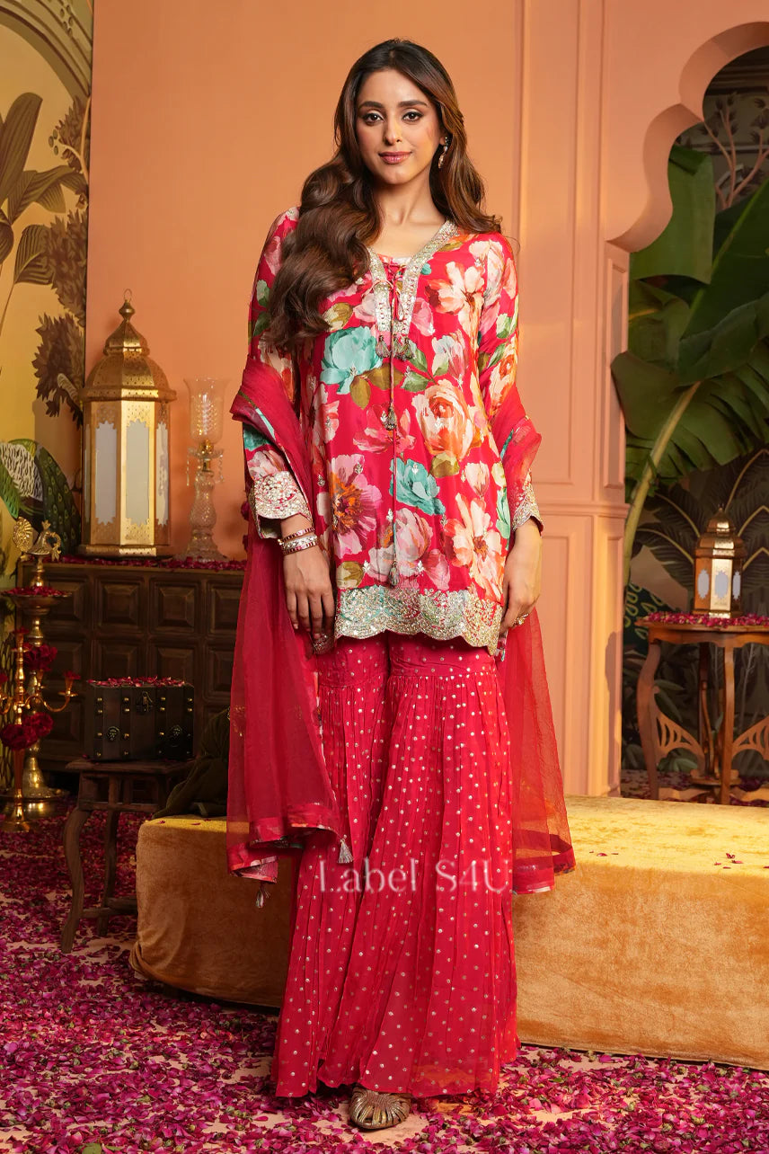 Scarlet Bloom Sharara Set - Label S4U