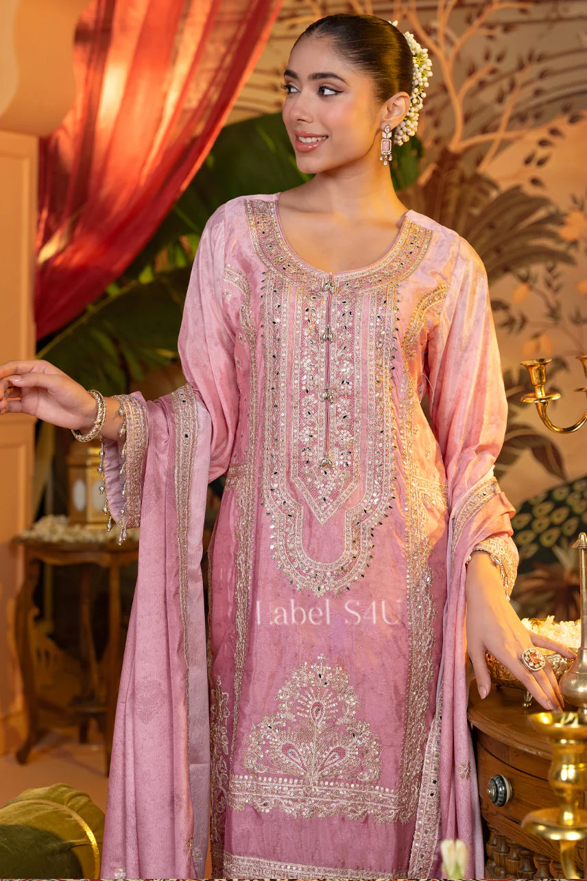 Pink Straight Kurta Palazzo with Dupatta | Label S4U