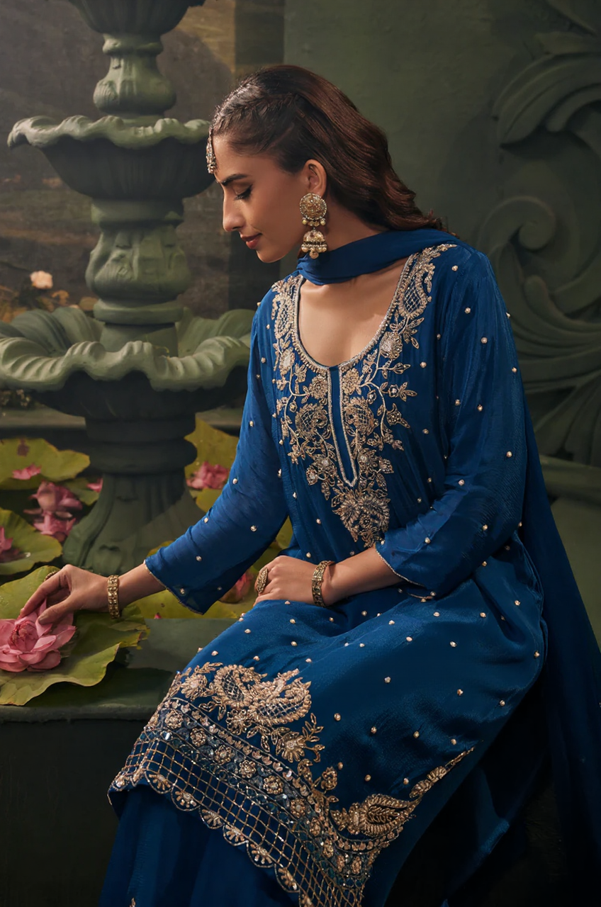 Sapphire Noor Embroidered Kurta Palazzo Set