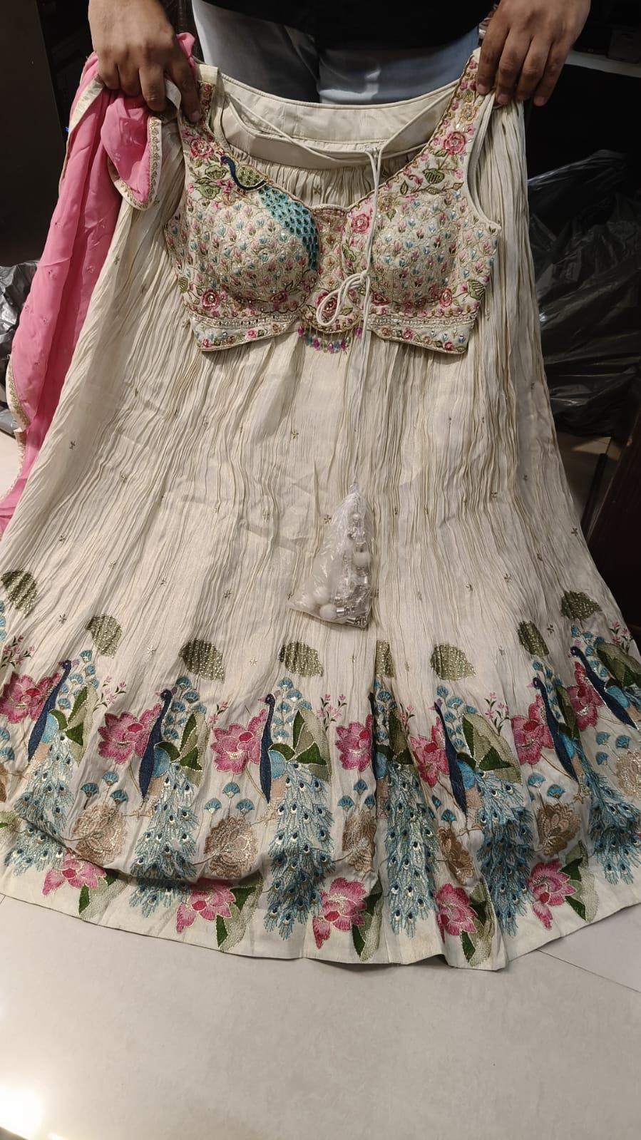 Ivory Peacock Floral Lehenga Set - MishUUU