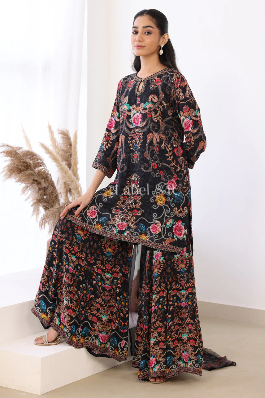 Black Floral Sharara Set | Label S4U