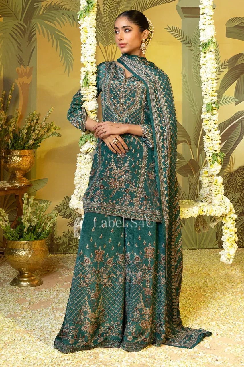 Emerald Green Hand-Crafted Straight Suit Set | Label S4U - MishUUU