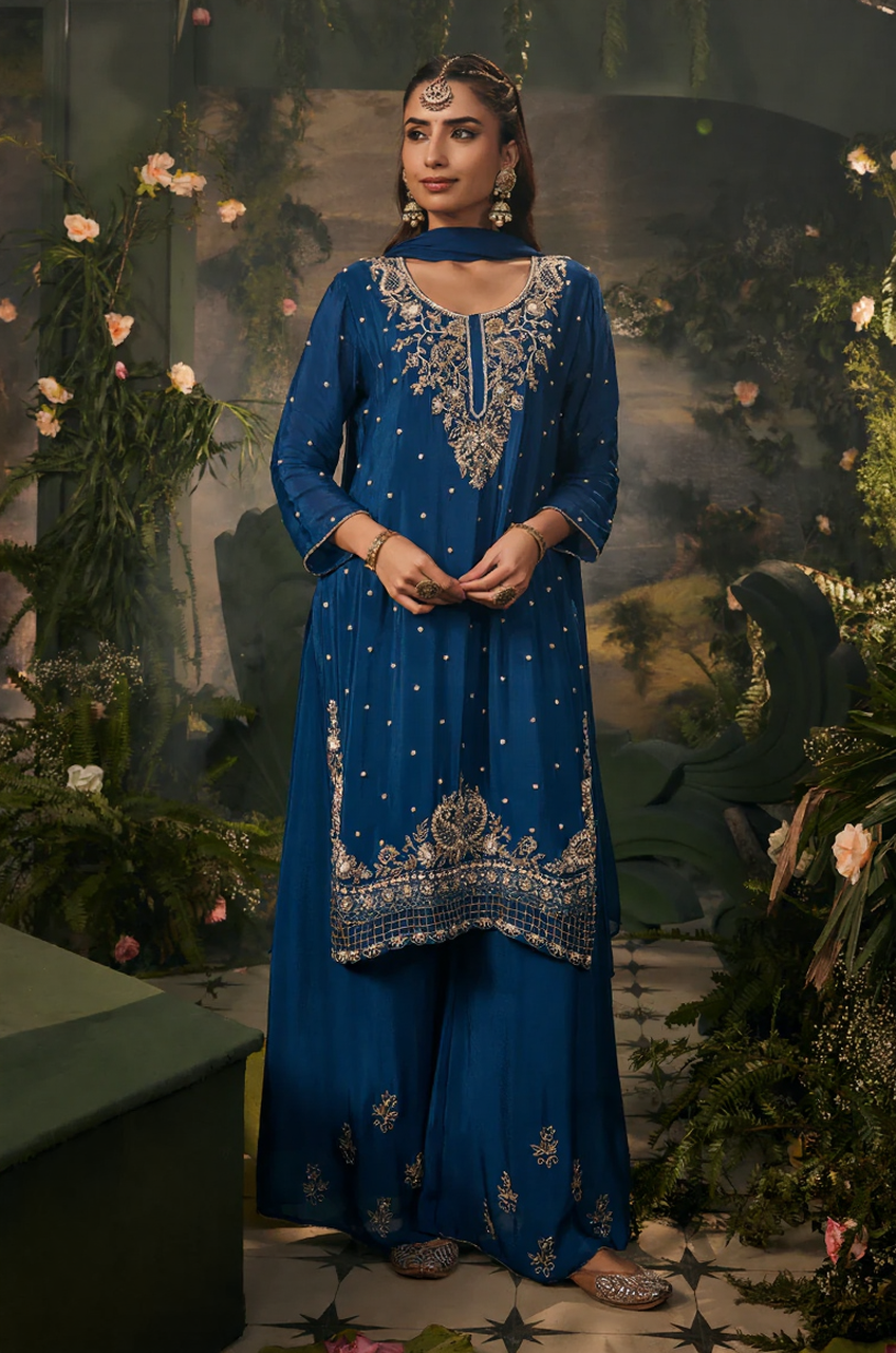 Sapphire Noor Embroidered Kurta Palazzo Set
