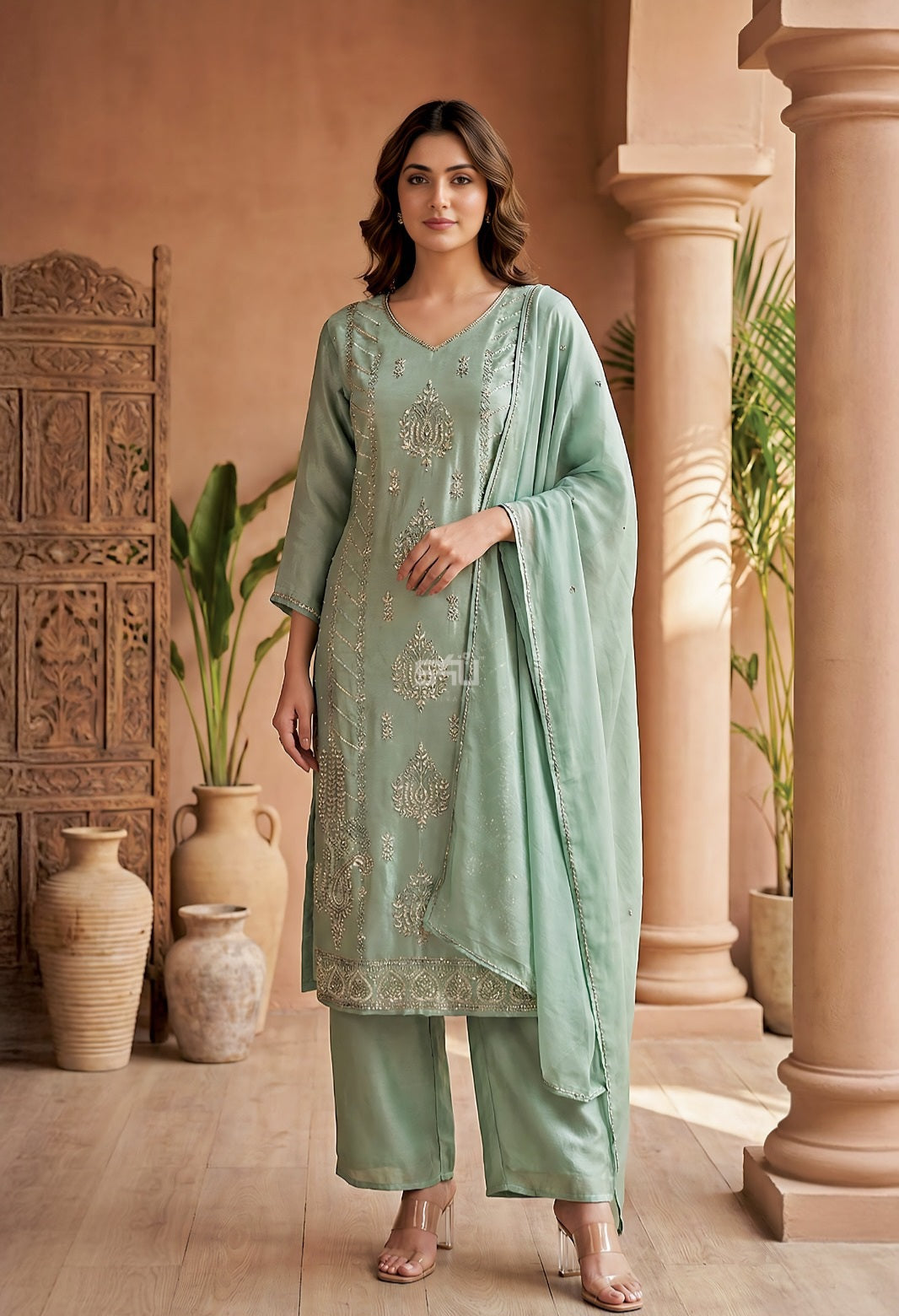 Mint Sage Embroidered Elegance Set