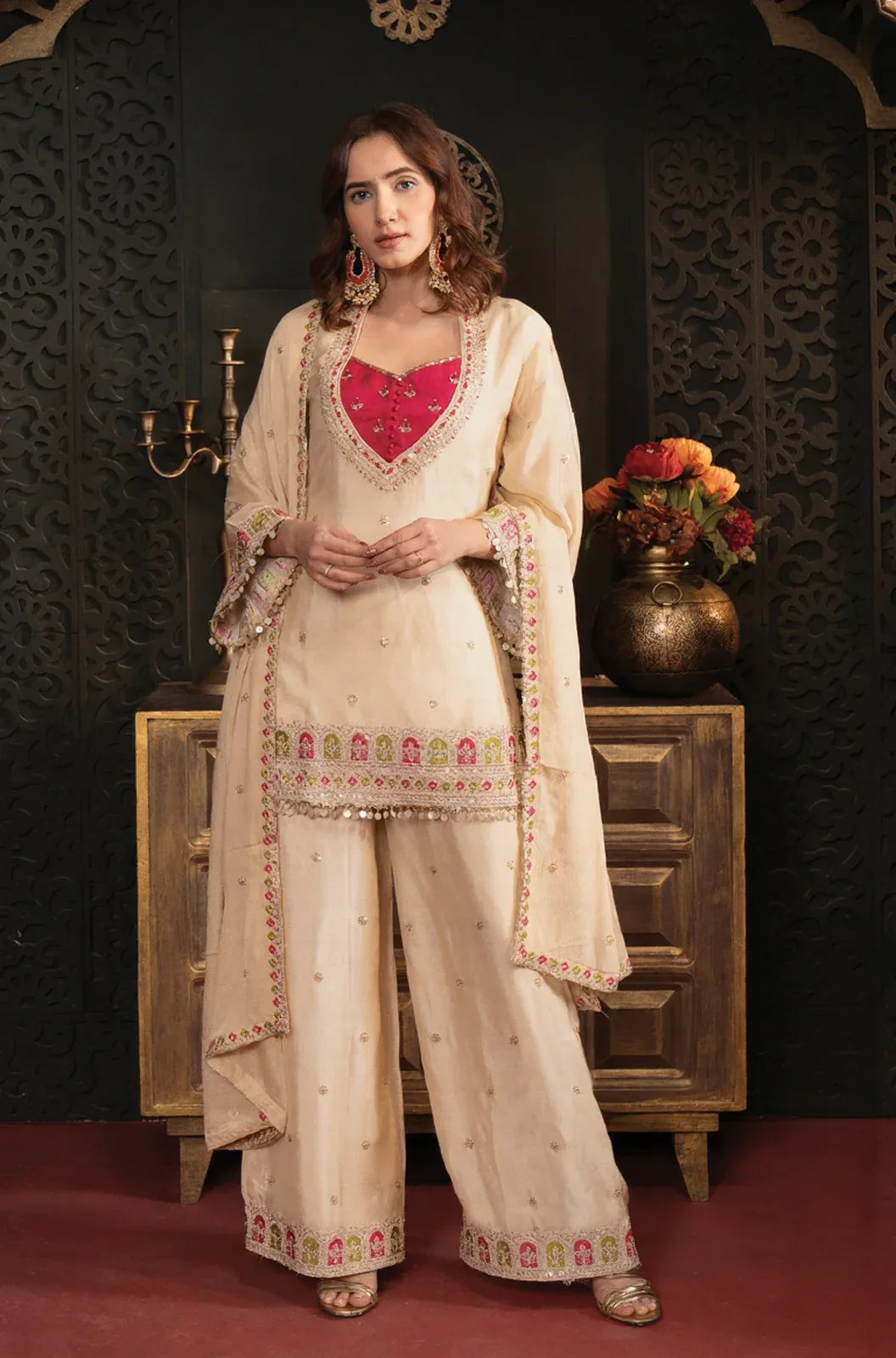 Ivory Rani Embroidered Palazzo Set - MishUUU