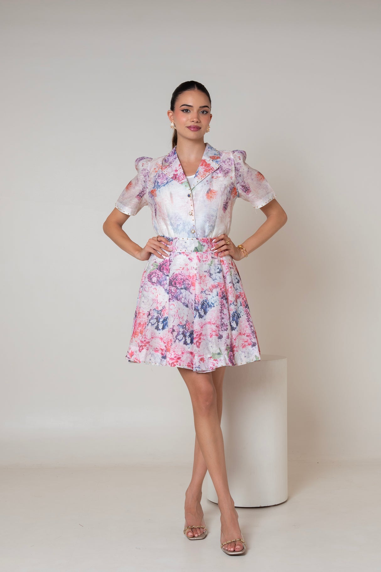 Pastel Floral Buttoned Mini Dress