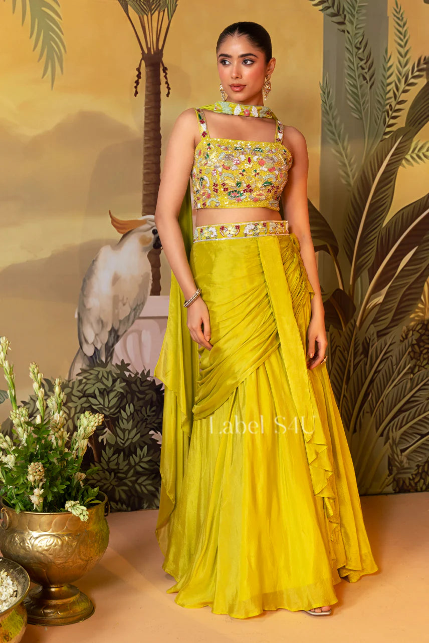 Mustard Yellow Hand-Crafted Lehenga Set | Label S4U