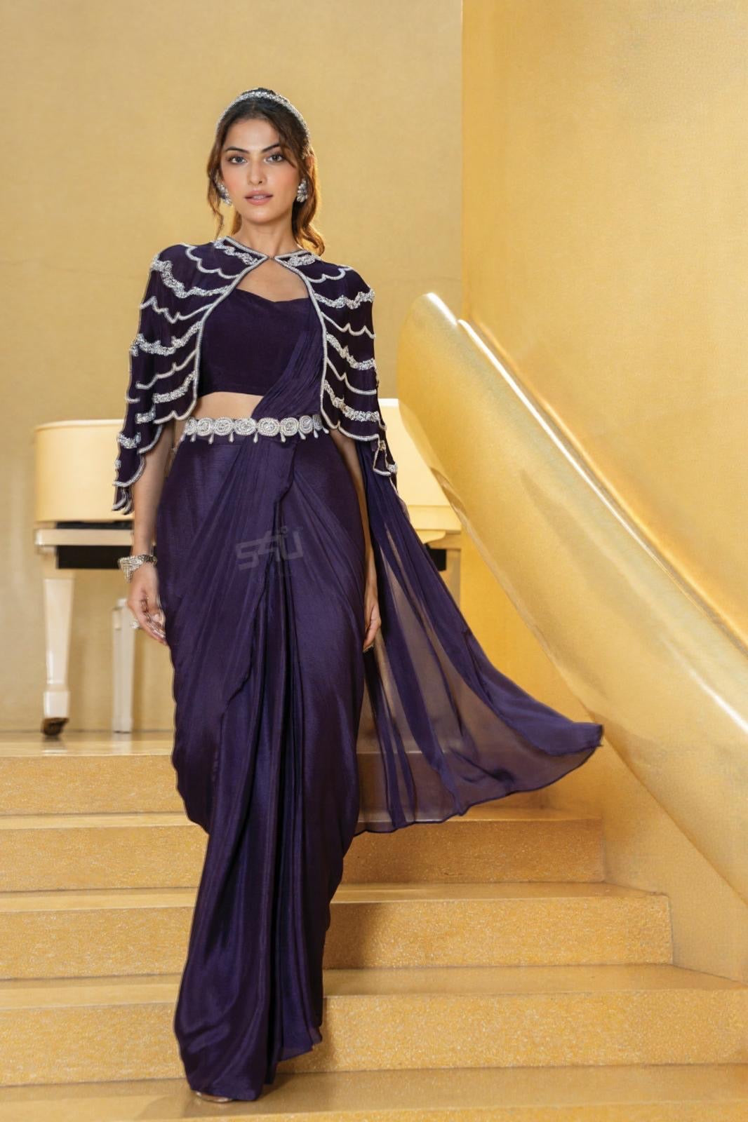 Midnight Luxe Drape Saree Set - Label S4U