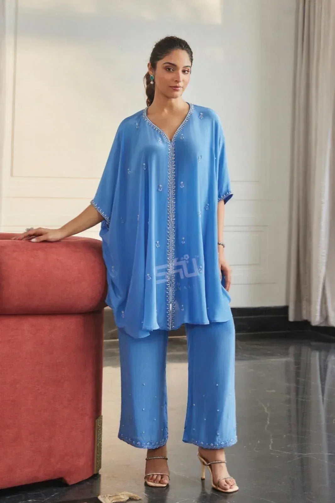 Blue Kaftan Style Kurta with Pants | Label S4U - MishUUU