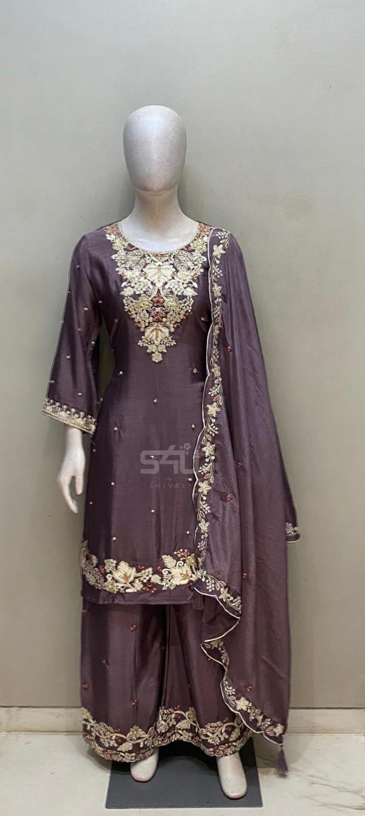 Plum Handcrafted Kurta Sharara Set | Label S4U