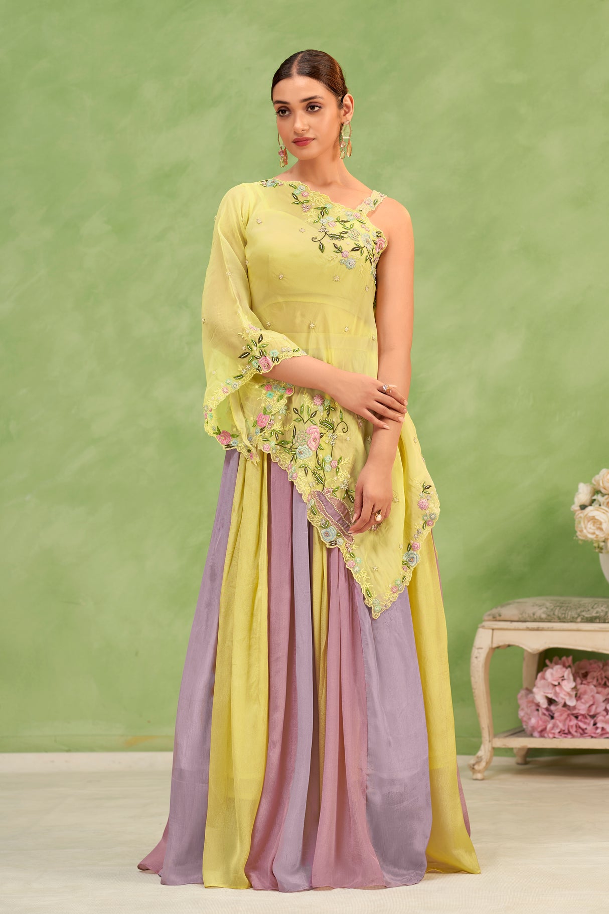 Pastel Lehenga Set Floral Lehenga