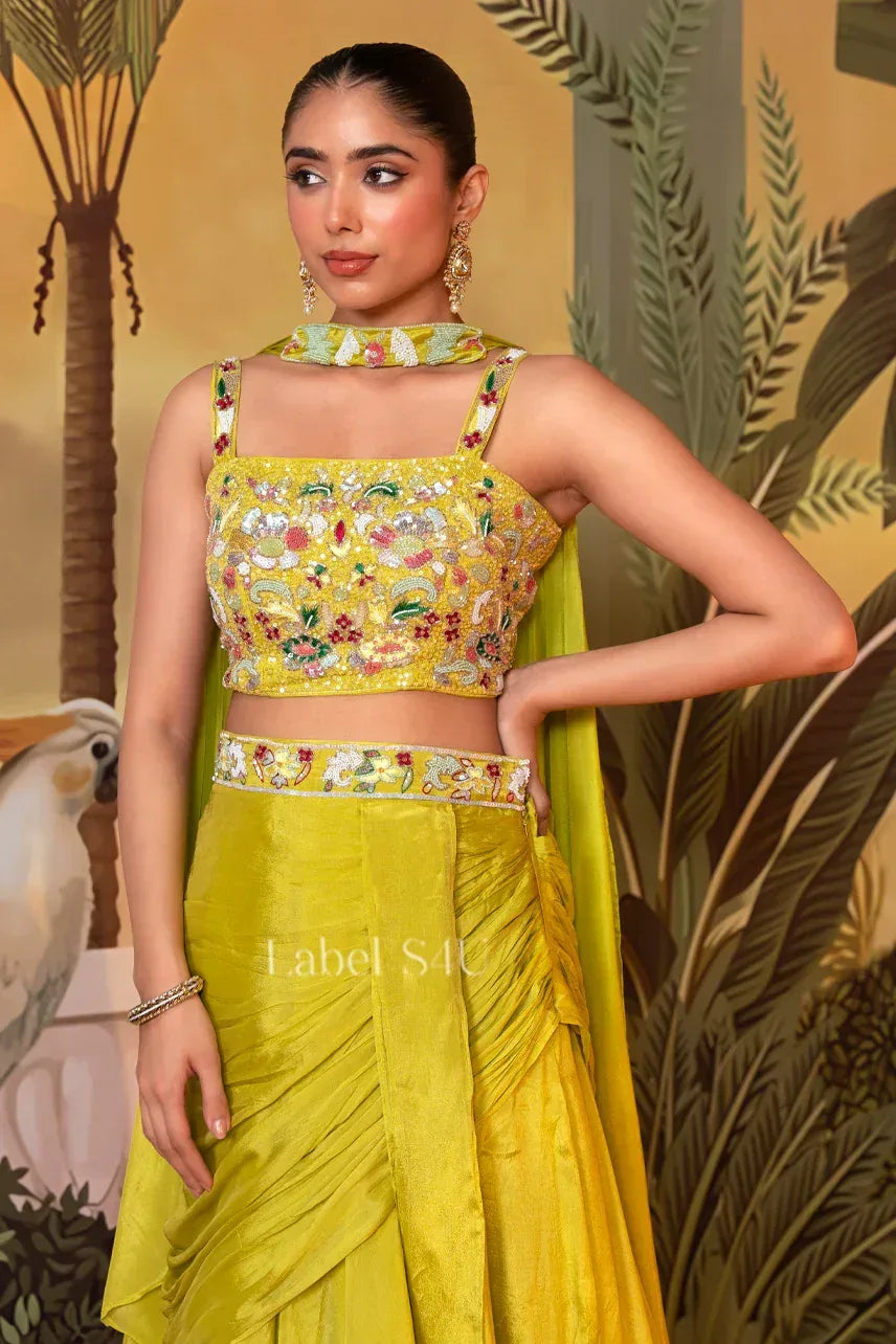 Mustard Yellow Hand-Crafted Lehenga Set | Label S4U - MishUUU