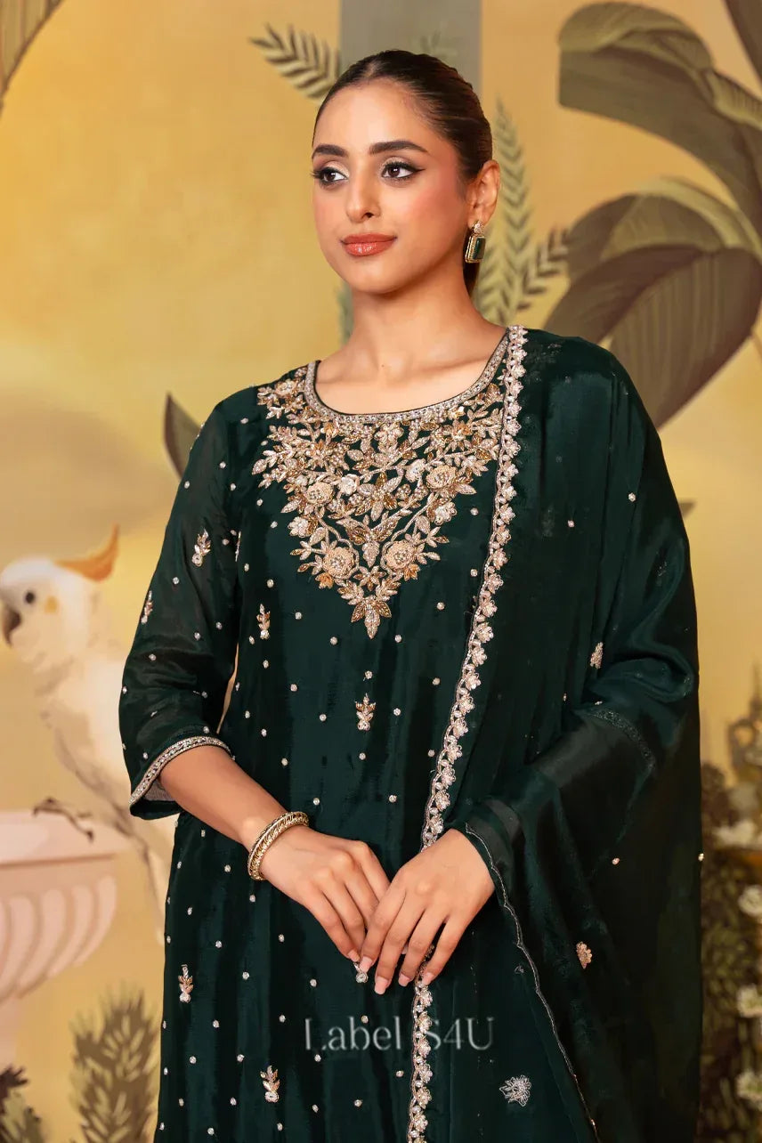 Emerald Opulence Sharara Set | Label S4U - MishUUU