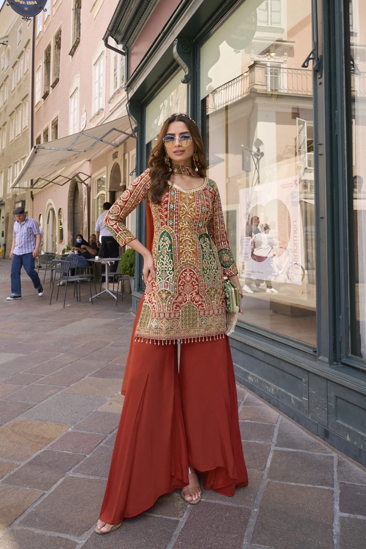 Rust Mughal Palazzo Set