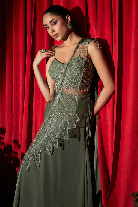Olive Green Saree Outfit