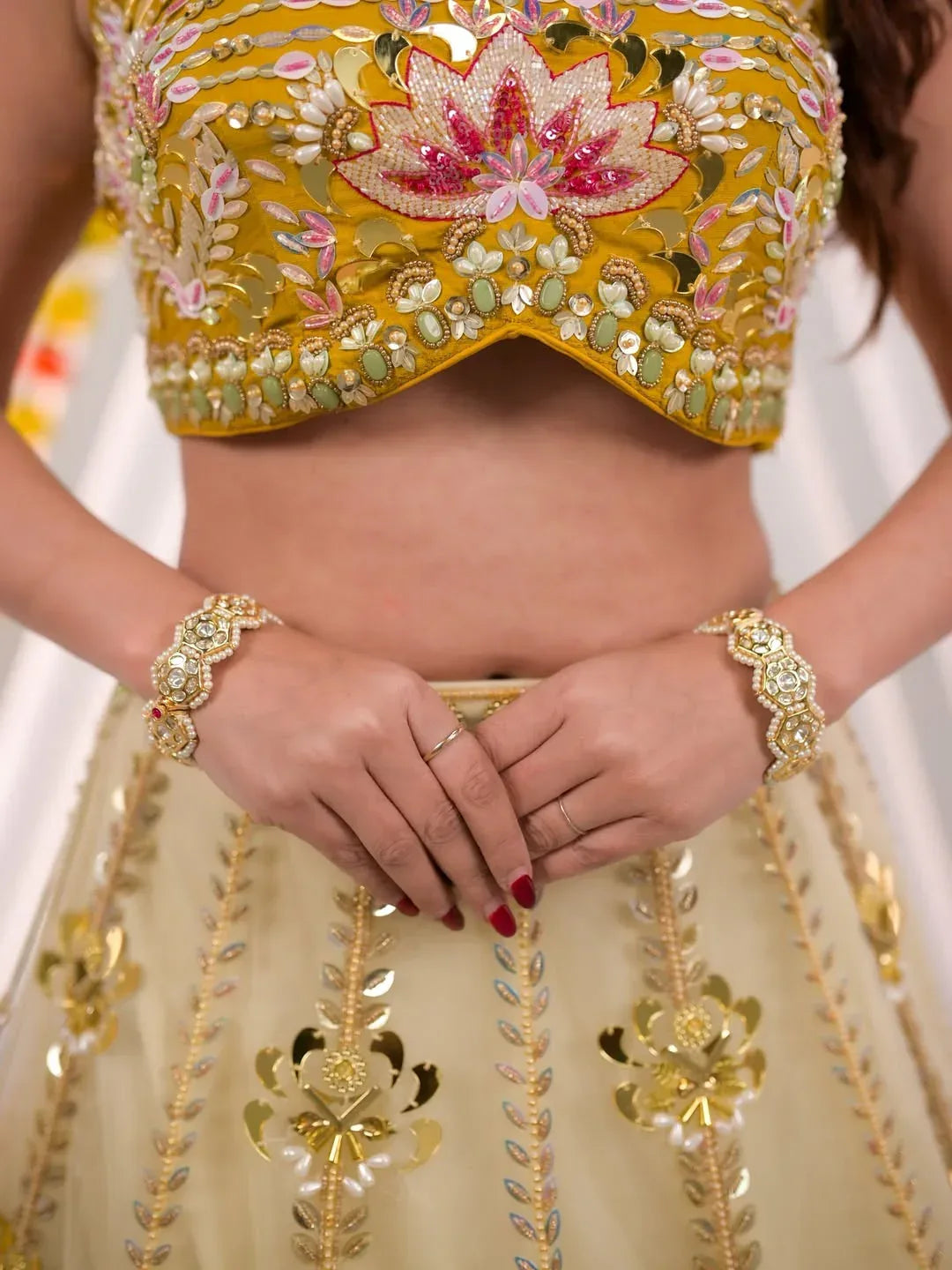 Mustard Yellow Floral Lehenga Set - MishUUU