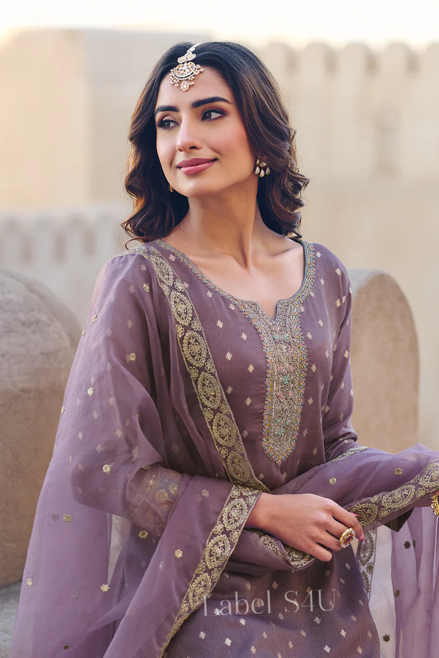 Mauve Sharara Suit with Dupatta | Label S4U