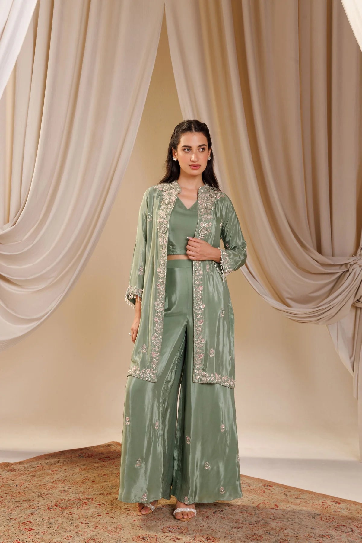 Sage Green Palazzo Suit with Jacket | Label S4U