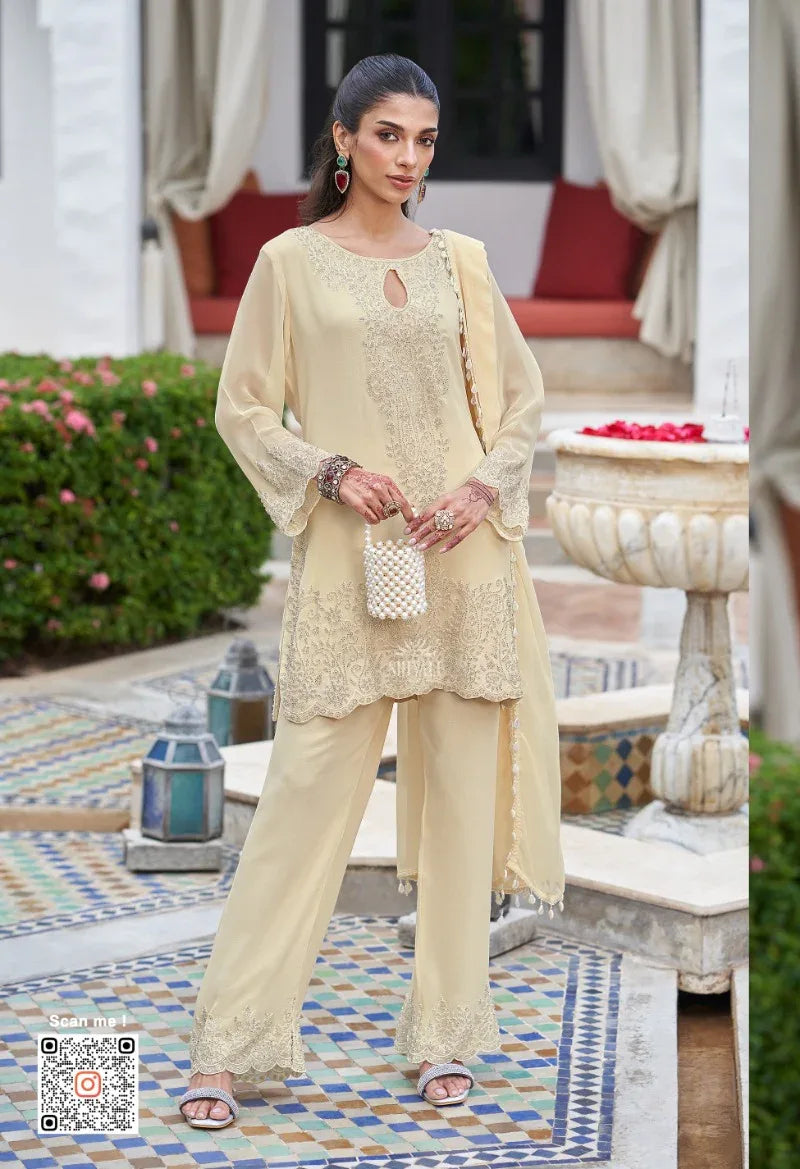 Buttercream Zari Embroidered Palazzo Set - MishUUU