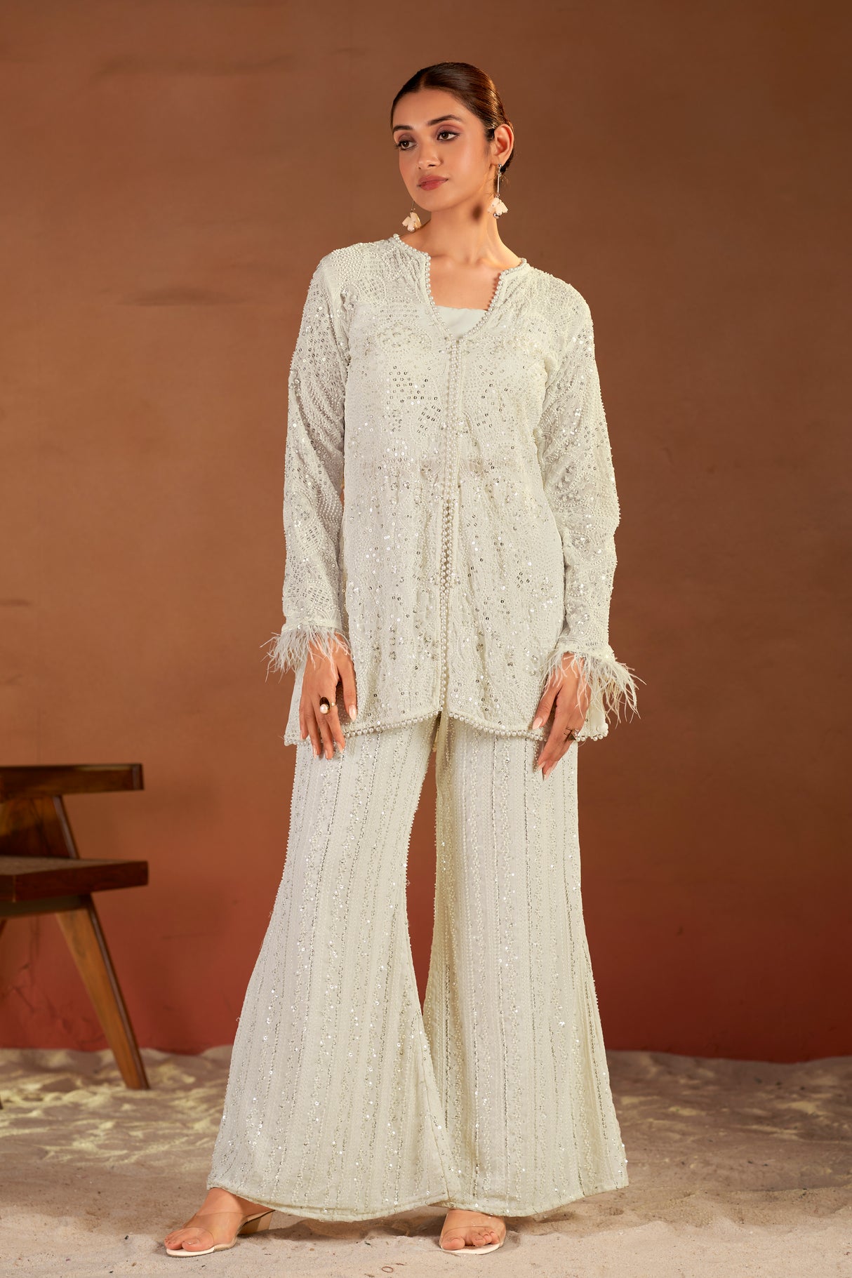 Hand-embroidered White Co-ord Dress