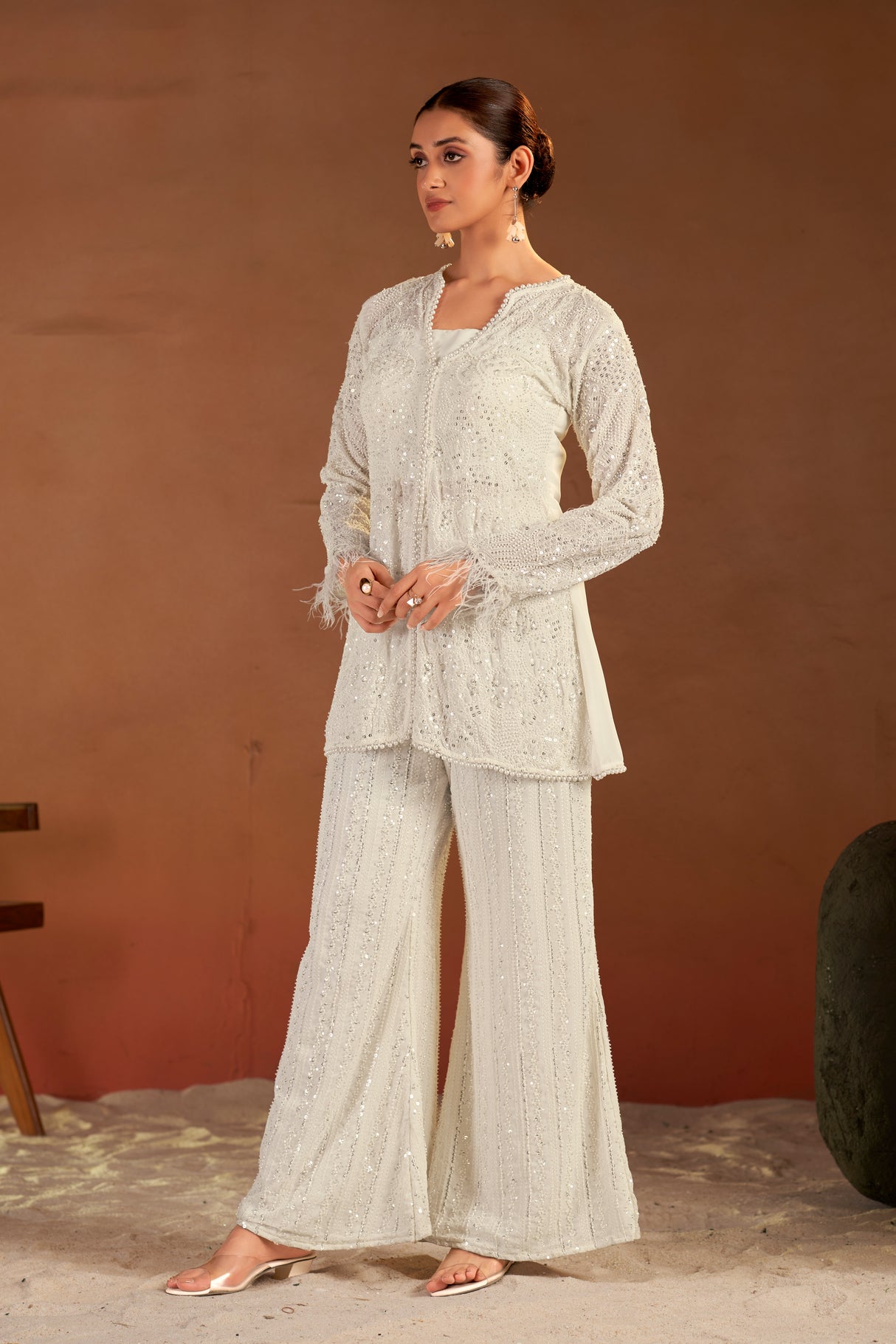 Hand-embroidered White Co-ord Dress