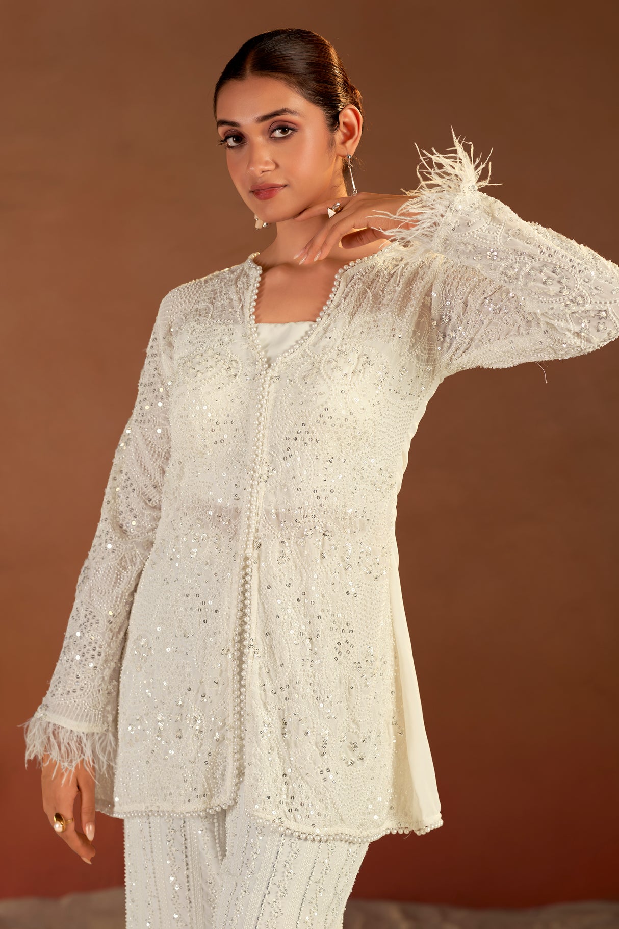 Hand-embroidered White Co-ord Dress