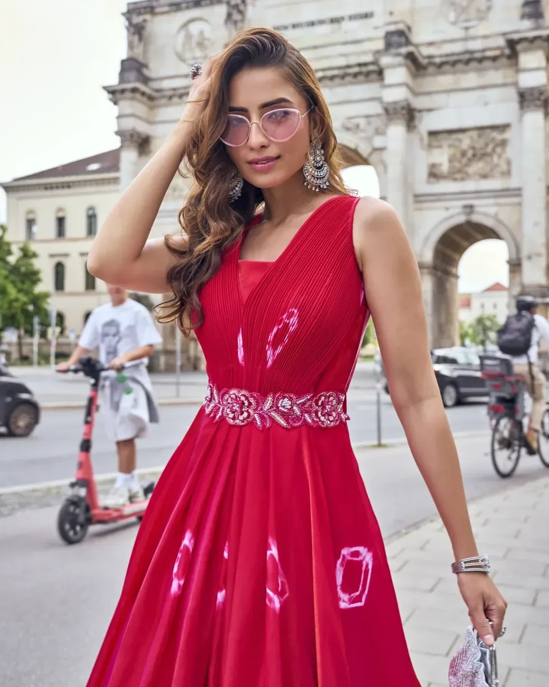 Red Tie-Dye Flared Gown - MishUUU