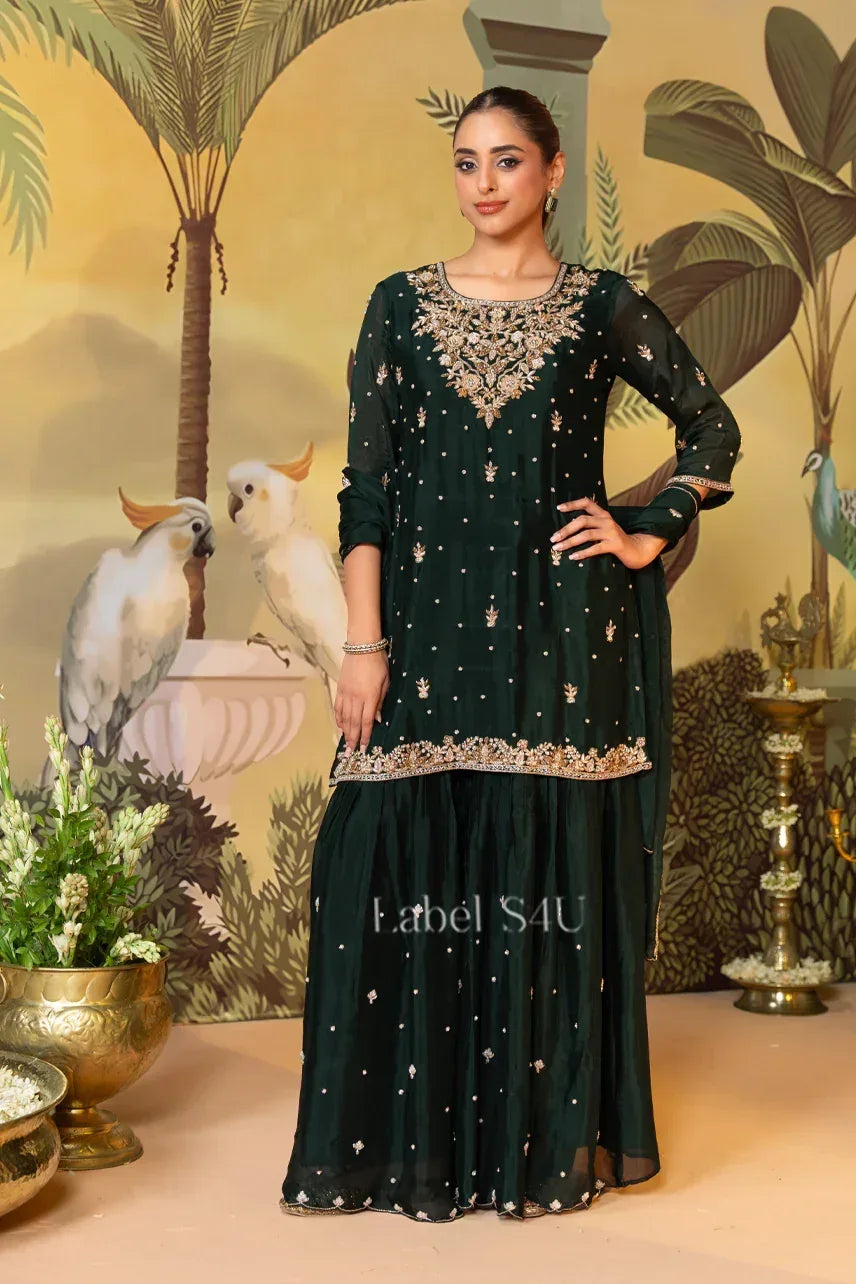 Emerald Opulence Sharara Set | Label S4U - MishUUU