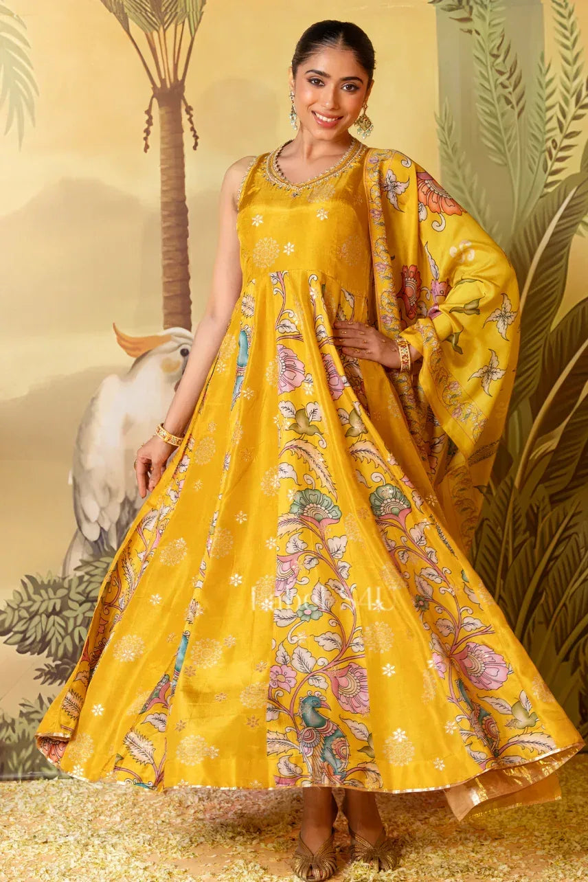 Mustard Yellow Printed Gown Set | Label S4U - MishUUU