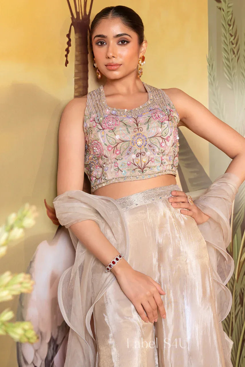Champagne Gold Hand-Crafted Crop Top & Palazzo Set | Label S4U - MishUUU
