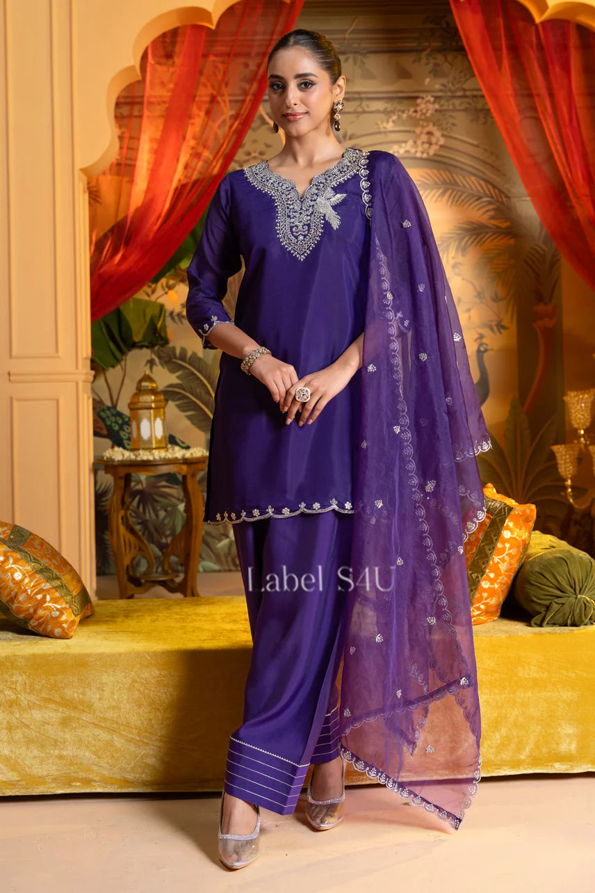 Purple Kurta Set with Farshi Salwar | Label S4U
