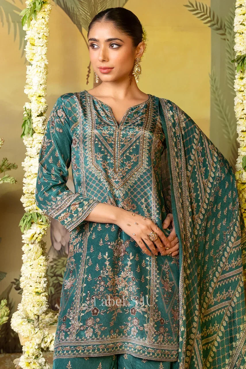 Emerald Green Hand-Crafted Straight Suit Set | Label S4U - MishUUU