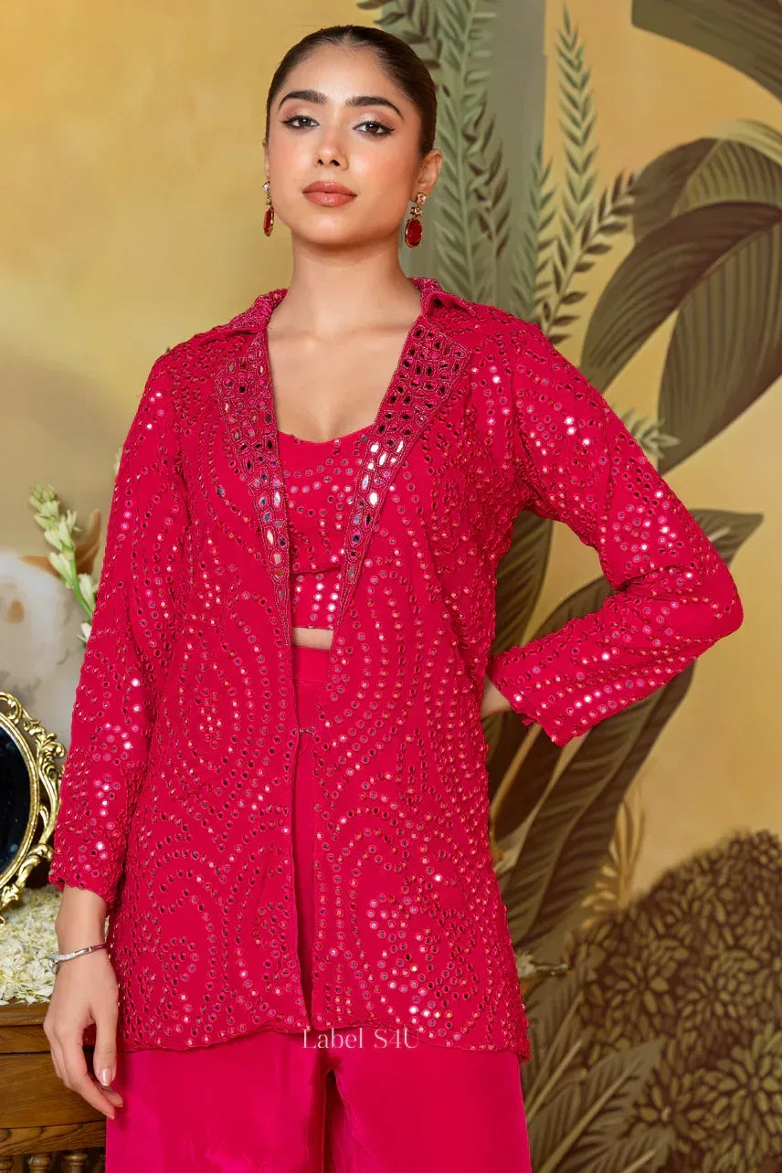 Ruby Red Mirror Work Co-ord Set | Label S4U - MishUUU