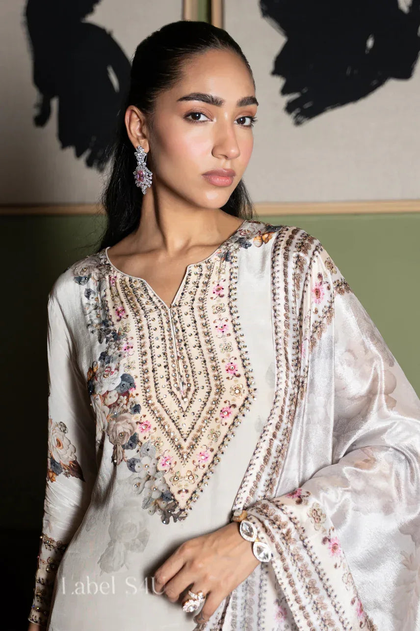 Ivory Garden Print Sharara Set - Label S4U - MishUUU