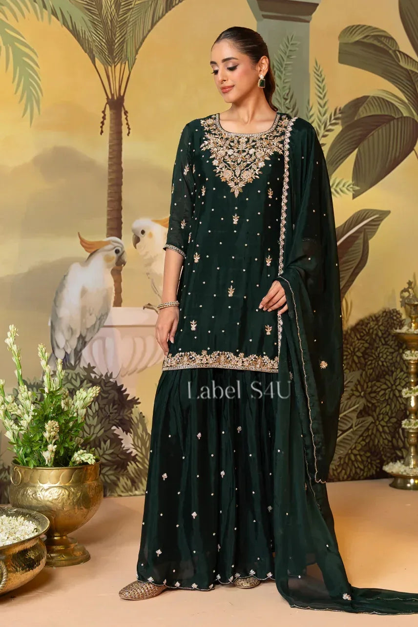 Emerald Opulence Sharara Set | Label S4U - MishUUU